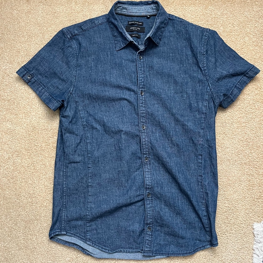 Kenneth Cole Slim Fit Denim Short Sleeve Shirt - Medium